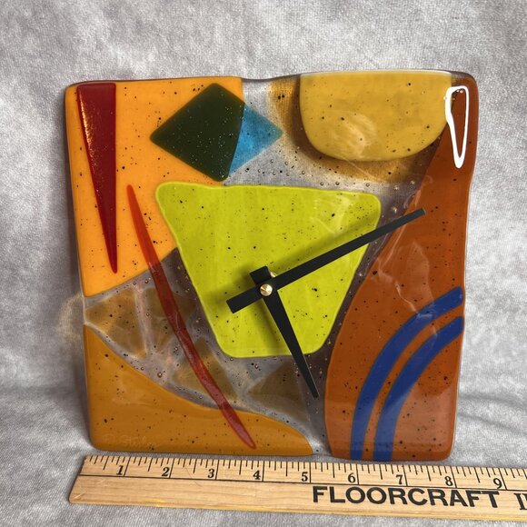 Colorful Geometric Fused Glass Wall Clock By Danielle Styles Battery Operated - Picture 3 of 12